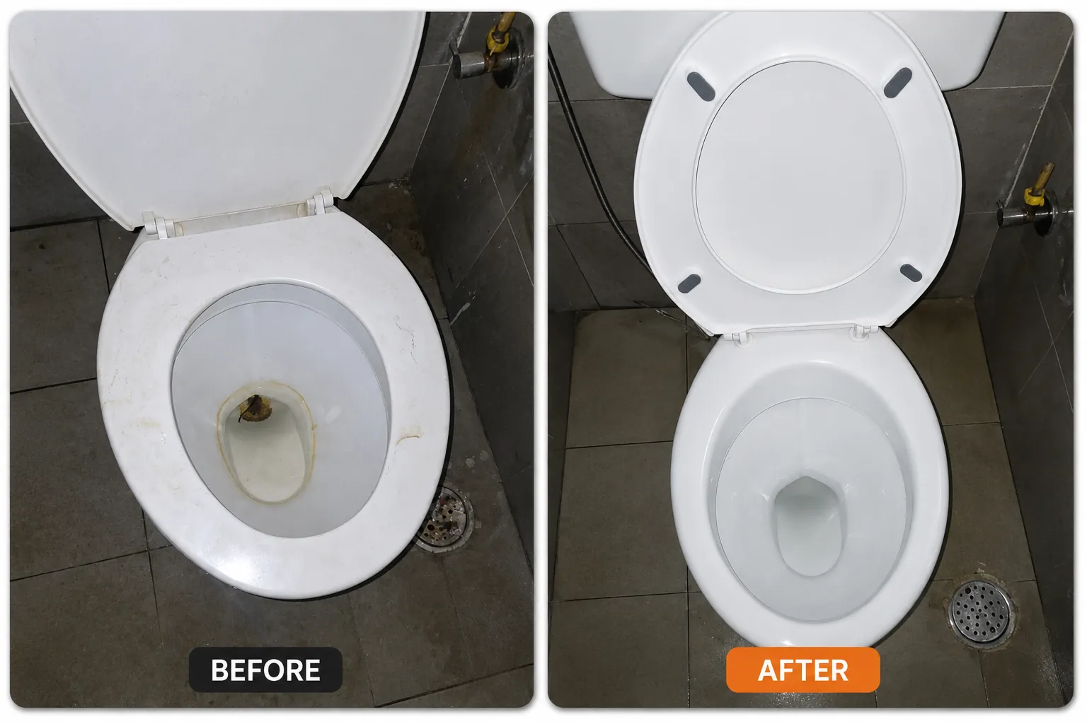 Toilet deep sanitization before and after comparison
